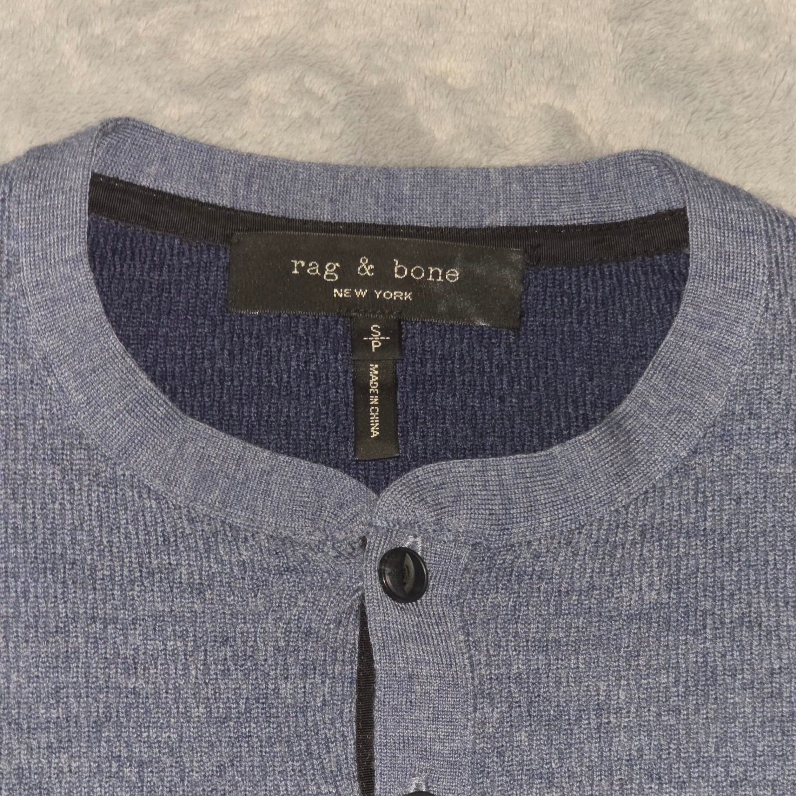 Rag & Bone Mens Henley Shirt Blue Grey Long Sleeve Knit Top Size Small